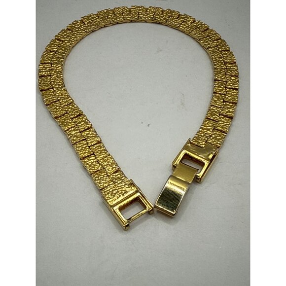 Gold-Tone Textured Link Bracelet With Fold-Over Clasp - Picture 5 of 5
